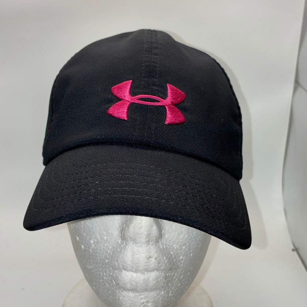 Under Armour Womens Adjustable Baseball Cap Black with Pink Embroidered Logo Hat